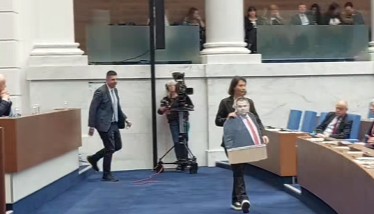 Картонена фигура замести Пеевски в парламента на фона на протестите