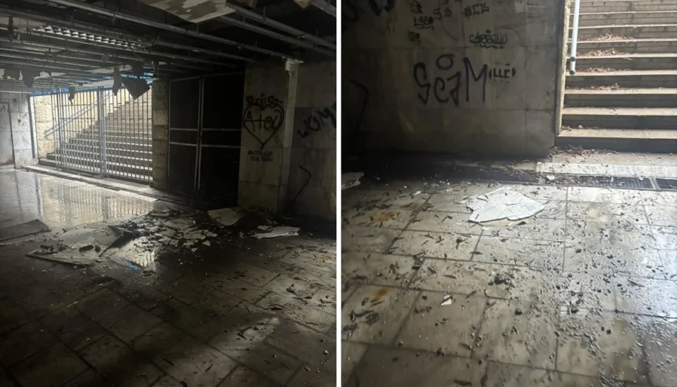 Падащи отломки застрашават пешеходци в подлеза пред жп гарата